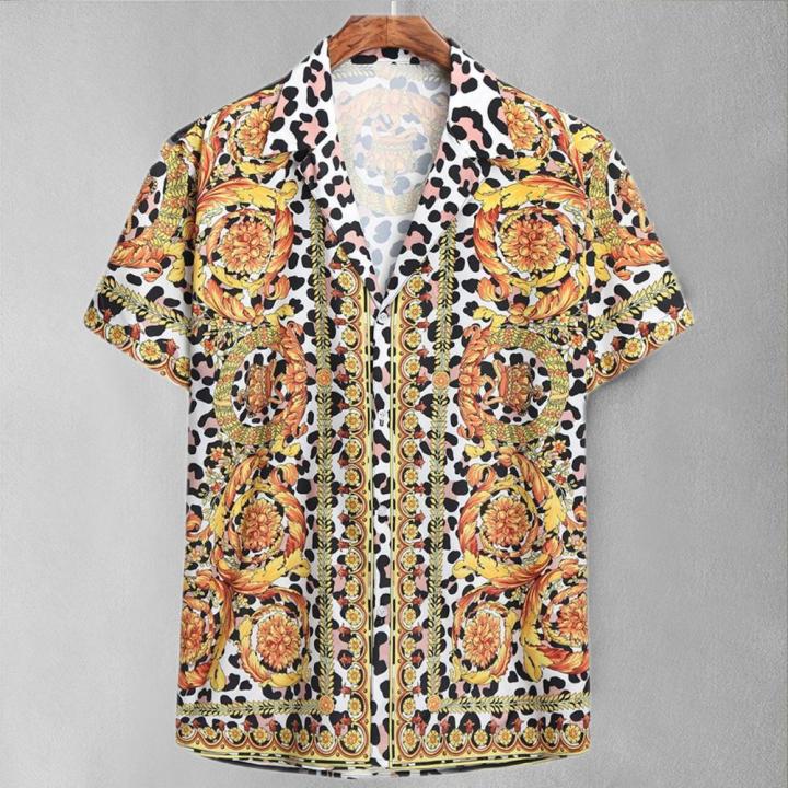 เสื้อผู้ชายลายเสือดาวคอปกเสื้อบางเสื้อไหมพรมสุดเก๋เสื้อฤดูร้อน22-23เสื้อผู้ชายเสื้อฤดูร้อนเสื้อผ้าประจำวันสั่งทำ