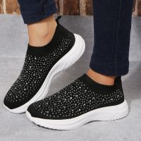 Sneakers Womens Autumn 2023 New Mesh Wedge Breathable Slip-On Flats Fashion Shiny Comfort Casual Walking Sneakers Mujer Zapatos