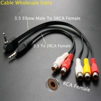 High Speed 90 Degree 3.5mm Straight Head Male Jack To 2/3 RCA Female Socket Audio Line Adapters Converter Video AV Cable Wire