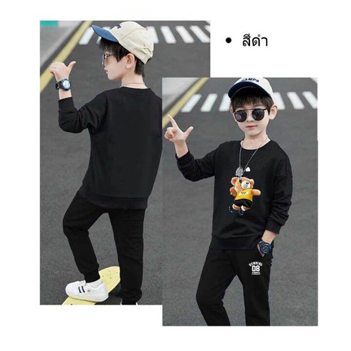 สินค้าในไทย-ชุดเซทเด็ก-2-ชิ้นเสื้อกันหนาวคอกลม-กางเกงขายาว-สกรีนลายการ์ตูนน่ารักใส่ได้ทั้งหญิงและชาย-k2291-o-tku355