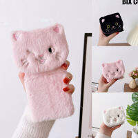 ตุ๊กตาผ้าที่อบอุ่นในฤดูหนาวเคสโทรศัพท์สำหรับ Samsung Z Flip 3, Z Flip 4 แมวน่ารักมีขนนุ่มนิ่มขนสัตว์เคสซิลิโคนแบบนิ่ม