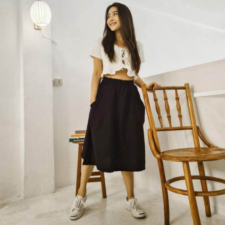 กระโปรงผ้าฝ้ายพื้นเมือง-ใส่สบาย-style-minimal-100-nothern-cotton-skirt