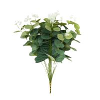 10 PCS Realistic Artificial Plant for Home Decor Round Eucalyptus Leaf and Eucalyptus With Mini Flowers Rustic Home Wedding Party Floral Supplies