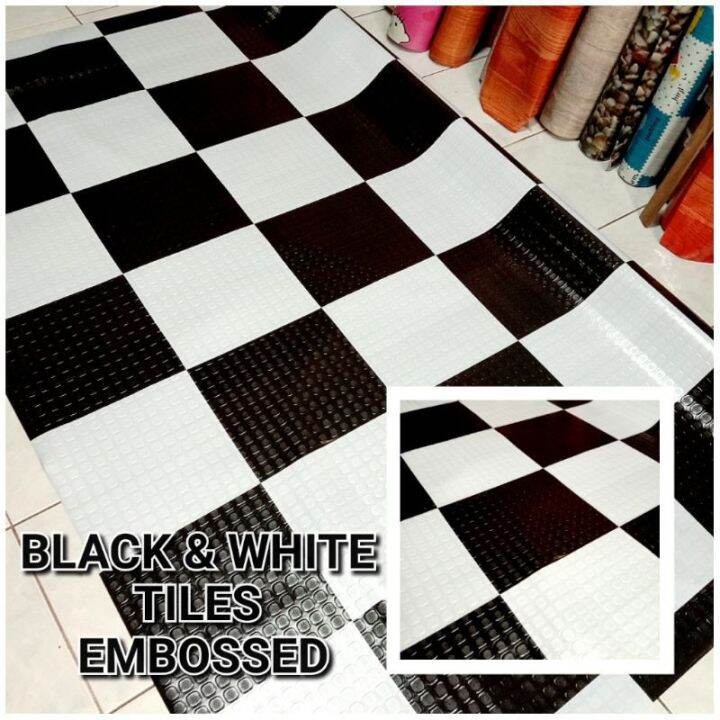 LINOLEUM [ 3 YARDS MINIMUM ORDER ] BLACK AND WHITE TILES Rubberized