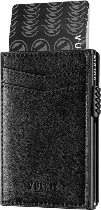 vulkit-mens-slim-wallet-pop-up-card-holder-rfid-blocking-metal-wallet-minimalist-design-holds-up-to-11-cards-black