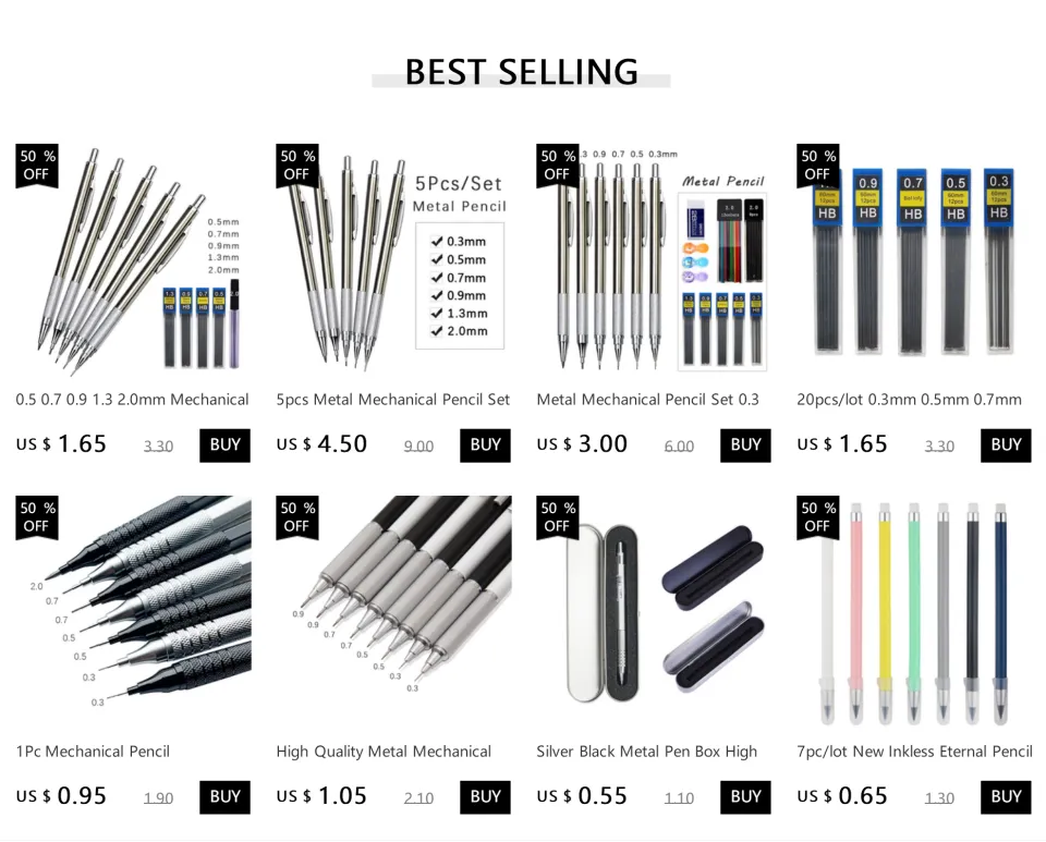 M&G Full Metal Mechanical Pencil Set With 0.3, 0.5, 0.7, 2.0mm Refills  Leads Art Drawing High Quality Mechanical Pencils 