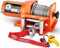 TYT 2000 lb. Advanced Load ATV/UTV Electric Winch Kits, 12V Steel Cable Electric Winch with Wired Handle Remotes and Mounting Bolt Pattern, Waterproof IP67 Portable Towing Winch(2000 lb Winch) 2000 lb Galvanized wire rope winch Orange