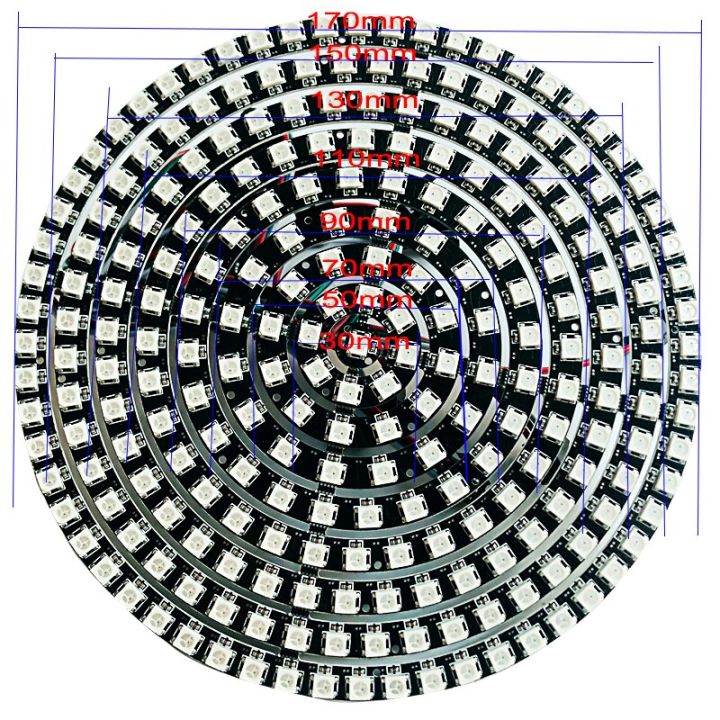 WS2812B DIY RGB แหวน LED รอบโมดูล SK6812 5050ไดรเวอร์แบบรวมสีดำ PCB DC5V สีเต็มรูปแบบแหวน LED