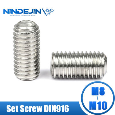 NINDEJIN 10Pcs ซ็อกเก็ตหกเหลี่ยมชุดหัวสกรู Point สแตนเลส M8 M10 Headless Hexagon Socket Grub Screw DIN916