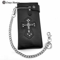 Gothic Skull Cross Biker Punk Card Holder Mens Leather Wallet With Pants Chain