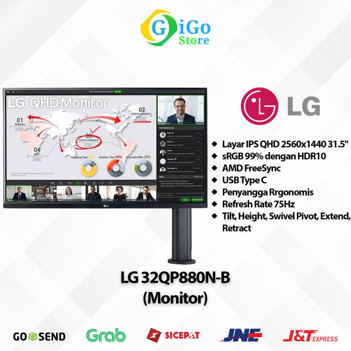 Monitor LG 32QP880 IPS QHD 32" HDMI DP USB C 75Hz Ergonomic Stand ...