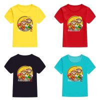 เสื้อยืดเด็ก2 Super Mario Maker เสื้อยืดแขนลำลองขาสั้นหลวมเสื้อยืดวัยรุ่น