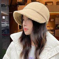 HOT★Woman Plush Equestrian Cap Female Winter Warm Lamb Fleece Fisherman Hat Big Brim Windproof Sun Visors Ladies Solid Color Bonnet