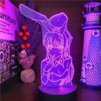 BUNNY GIRL SENPAI MAI SAKURAJIMA KAWAII 3D Illusion Led Nightlights ANIME Light LAMP 7 Color Changing Lampara For Xmas Gift