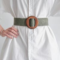 New Women Rope Braiding Women Belt Square Buckle Skirt Belt Vintage Knitted Waist Belt Hand-Woven Elastic Belt Belts