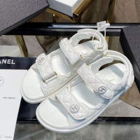 CHANNEL (C.C) New 2023 Original Womens Flat Bottom Sandals Casual Korean Edition Childrens Velcro Sandals (High Quality)