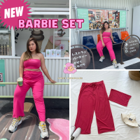 Barbie Set  ชุดเซ็ตเสื้อเกาะอก + กางเกง ผ้าร่อง เนื้อนิ่มใส่สบาย สีชมพูบาร์บี้ ชมพูบานเย็น น่ารัก สดใส