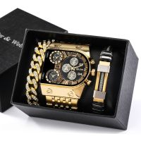 ZZOOI Top Brand Luxury Men Quartz Watch and Bracelet Set Business Gold Stainless Steel Big Dial Wristwatch Gift for Men Reloj Hombre