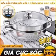 Bộ Xửng Hấp 2 Tầng 28cm, Nồi Hấp 2 Tầng Inox - Vung Kính Tiện Dụng