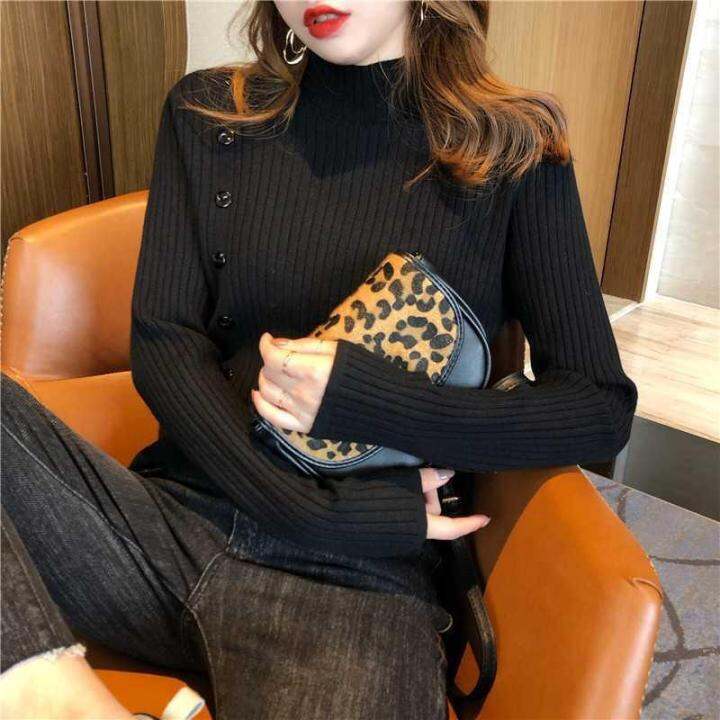 autumn-2023-new-korean-style-half-turtleneck-sweater-for-women-base-shirt-loose-pullover-outerwear-all-match-sweater-2023