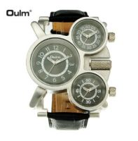 ⌚Relojes Hombre นาฬิกาผู้ชาย Oulm นาฬิกาทหารนาฬิกาควอตซ์หนึ่งเดียวหรู3หน้าปัดขนาดเล็กสายหนังนาฬิกาข้อมือสำหรับผู้ชาย