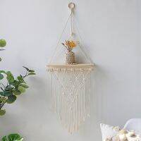 Macrame ชั้นไม้ลอยน้ำสำหรับตกแต่งชั้นแขวนผนัง,การตกแต่งบ้านโบฮีเมียนในร่มและกลางแจ้งเชือกทำมือสำหรับวางต้นไม้