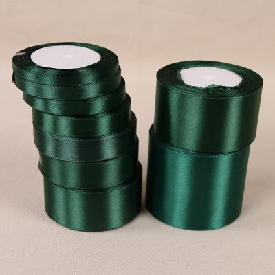 ◈✙ 25 Yards Dark Green Silk Satin Ribbon Wedding Party Home Decoration Gift Apparel Sewing Fabric Bow Material DIY Hair Accessories