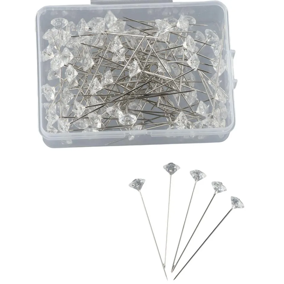 100 Pcs Sewing Pins, Corsage Pins Transparent Sewing Crystal Head