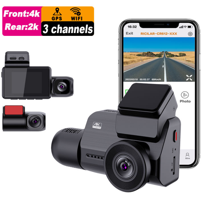 4k dashcam car dvr 4k dash cam 3 lens with app WIFI GPS Hd 4k dash