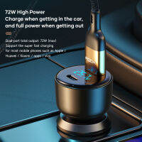 Rock 72W Car Charger จอแสดงผล LED Type C PD Fast Charger Charger สำหรับ แล็ปท็อปแท็บเล็ต Dual Port โปร่งแสง Car Charger