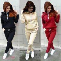 COD DSFGERRTYTRRE Women Casual Tie Suit 2pcs Set Female Fleece Rope Hooded Tracksuit