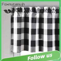 FOXNUTANUJH สีดำและสีขาว ผ้าม่านม่านแขวนลายควายลายสก๊อต 52x18in ผ่านประเภทเสา ผ้าม่านสั้นผ้าม่าน สไตล์เรียบง่าย ที่มีคุณภาพสูง การรักษาหน้าต่าง สำหรับห้องครัวห้องนอนห้องนั่งเล่นตกแต่งคาเฟ่