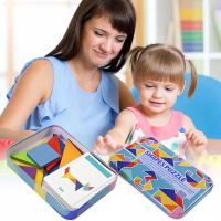 7pcs/9pcs Wooden Tangram Jigsaw Toys Training Puzzle Toy  สีฟ้า สีส้ม  006  พร้อมส่ง