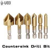 6pcs 5 Flute Countersink เจาะ Bit Set 90 องศาเคาน์เตอร์อ่างล้างจาน Chamfer Cutter 1/4 6mm 8mm 9mm 12mm 16mm 19mm Power Tools