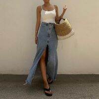 【CC】✤  Xpqbb Fashion Denim Skirts for Streetwear Waist Slit Skirt Woman Irregular