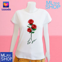 เสื้อยืดลาย ช่อดอกกุหลาบ ผ้า TK พิมพ์ลายลงในเนื้อผ้า - ML100SHOP (คอปาด)