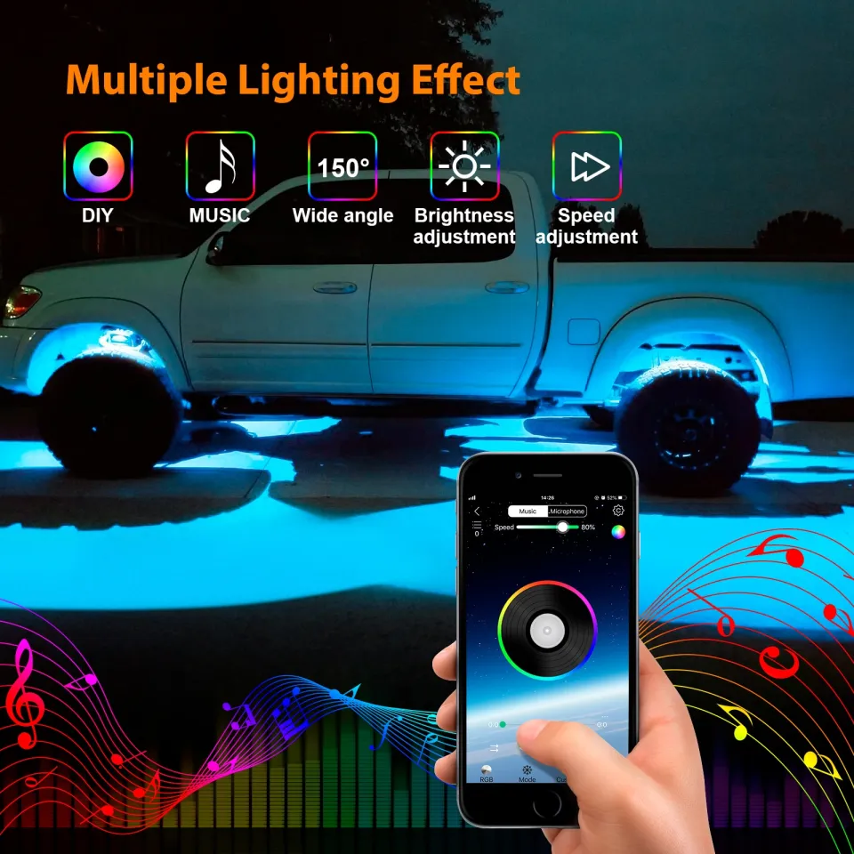 MICTUNING RGB Rock Lights RF Remote Control Multicolor Neon Underglow