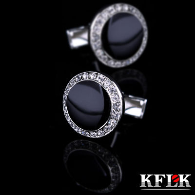 KFLK Jewelry French shirt กระดุมข้อมือสีดำสำหรับบุรุษ ยี่ห้อ Crystal Cuff link ขายส่งกระดุมกลม แขกคุณภาพสูง-Yrrey
