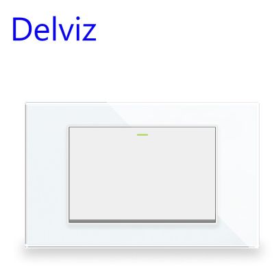 ใหม่ Delviz 16A สวิทช์ไฟติดผนัง120มม. * 72มม. หน้าจอโทรศัพท์คริสตัลเทมเปอร์สีขาว/ดำ AC 110V ~ 250V 1 Gang 2 Way ปุ่มกดสลับจุดจ่ายไฟสลับ