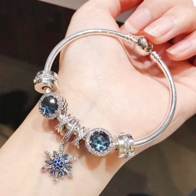 Original Pandora_Bracelet แช่แข็งคริสตัลเกล็ดหิมะชุดของขวัญสุภาพสตรีสร้อยข้อมือ925เงินสร้อยข้อมือวันเกิดของขวัญกล่อง