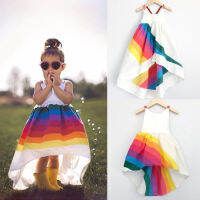 Summer Brand New Princess Dress Kid Baby Girls Party Pageant Cute Sleeveless Backless Strap Rainbow Beach Tutu Dresses 1-6T  by Hs2023