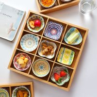 Ceramics Plate Nine Square Grid Platter Tableware Divided Table Special Sauce Fruit Side Dish Bamboo Wood Tray Plates For Food