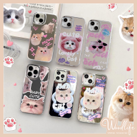 เคสการ์ตูนลูกแมวเข้ากันได้กับ IPhone 11 14 12 13 12pro 11 12 14 13 Pro Max 13 14 Pro Kaca Rias ที่น่ารักพร้อมขายึดเคสหน้ากระจกเงาสุดหรูเลนส์อะคริลิคโลหะรูปแมวน่ารัก