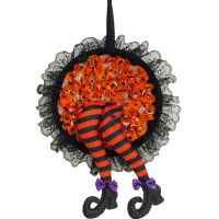 Happy Halloween Funny Witch Leg Wreath With Ruffle Lace Skirt Front Door Hanging Garland Party Supplies Wall Decoration