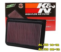 K&amp;N กรองอากาศ TOYOTA ALTIS 1.6 1.8 2.0 โฉมปี 2008 - 2019 กรองเครื่องยนต์ ใส้กรองอากาศ High-Flow Air Filter แท้ Made in USA ตรงรุ่น อัลติส