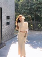 ♕✻✤ Spring high end apricot imitation mink velvet knitted sweater set women 39;s thickened long buttock skirt two piece set