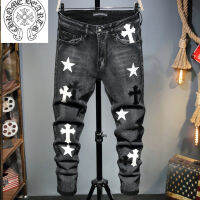 【คลังสินค้าพร้อม】 Original Top.1Chrome Hearts Men Jean Denim Slim Fit กางเกงกางเกงพิมพ์กางเกงยีนส์สำหรับผู้ชาย Skinny Casual แฟชั่น Sweatpants สบาย