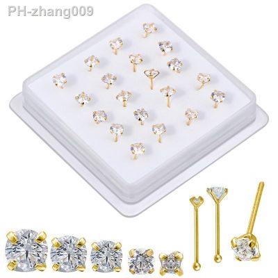 20 Pcs Straight Pin Nose Studs With 1.5mm 2MM 3MM 4MM CZ Crystal Nose Rings Piercing Body Jewelry Nose Bone Ball Pin