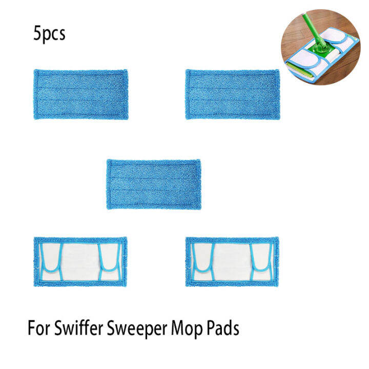 5ชิ้นสำหรับ-swiffer-กวาดซับผ้าไมโครไฟเบอร์นำมาใช้ใหม่ล้างทำความสะอาดได้อุปกรณ์ทดแทน-cleane-แผ่นซับ