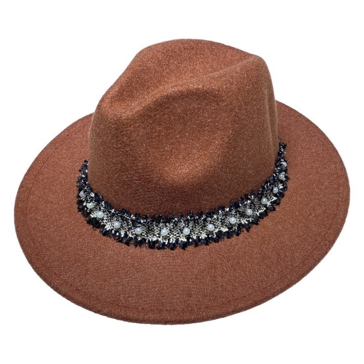 cod-cross-border-exclusively-for-hot-stamping-leopard-woolen-hat-european-and-flat-brim-womens-cloth-streamer-pearl
